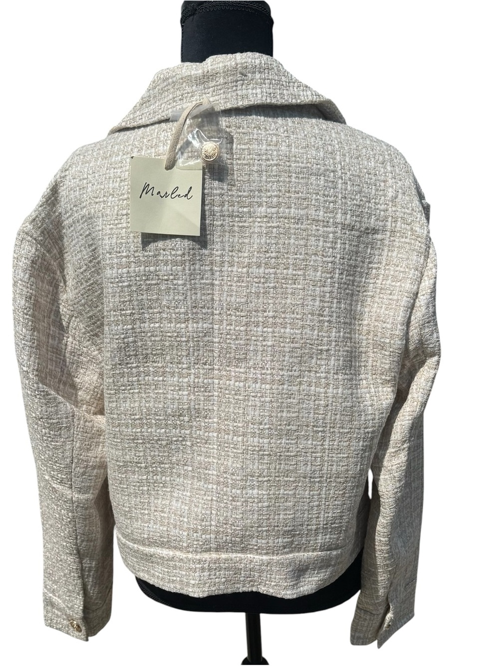 Marled NWT Shimmery Tweed Cropped Blazer Jacket – Off-White/Gold - Picture 3 of 3